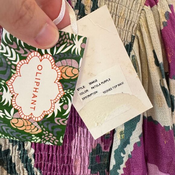 NWT Oliphant Smocked Top Maxi Dress Medium Patola Purple Long Sleeve Tuckernuck - Picture 5 of 16